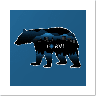 I Love AVL - Black Bear Cityscape - BlueBG 25 Posters and Art